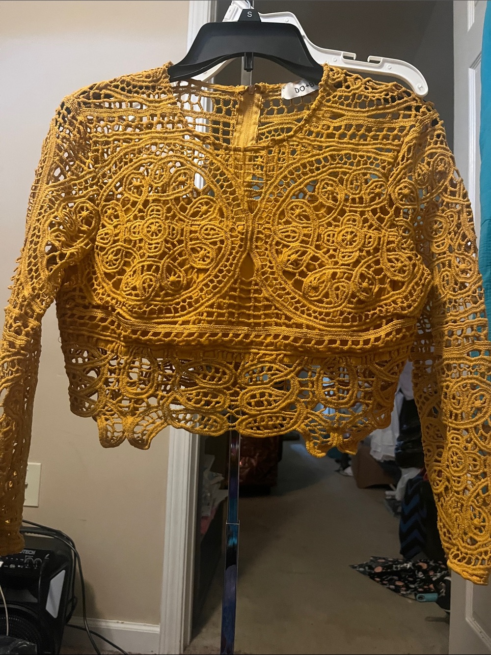 DO+BE Mustard Crochet Lace Crop Top
